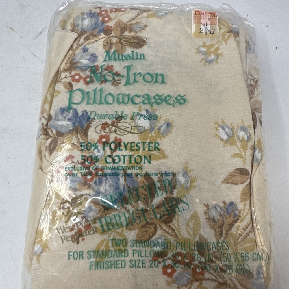 Vintage Lady Pepperell Standard Pillowcases (2) Flowers Floral 20" X 30" New